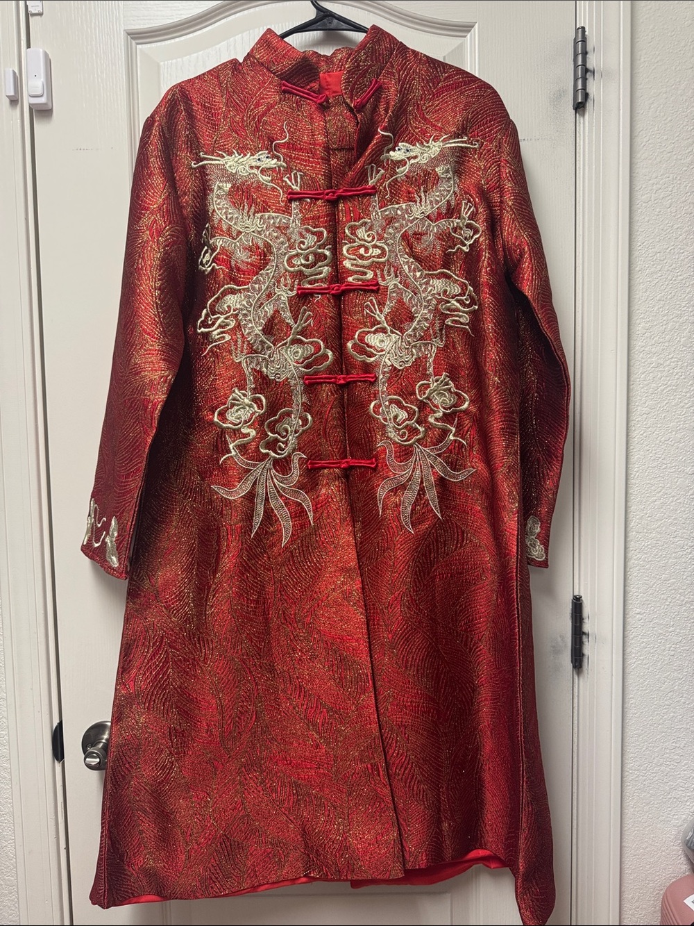Red Embroidered Dragon Mandarin Coat